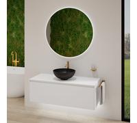 rivea Dia soleado Meuble bas l: 120 cm, 1 tiroir, vasque noire mate Ø 42 cm, avec miroir éclairé Kanya,, BR0532BM+BR0108WM+BR2028MI,