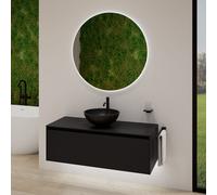 rivea Dia soleado Meuble bas l: 120 cm, 1 tiroir, vasque noire mate Ø 42 cm, avec miroir éclairé Kanya,, BR0532BM+BR0108BM+BR2028MI,