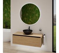rivea Dia soleado Meuble bas l: 120 cm, 1 tiroir, vasque noire mate Ø 42 cm, avec miroir éclairé Kanya,, BR0532BM+BR0108SO+BR2028MI,