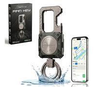 River Stone Porte-Clés Tracker Compatible Apple Find My - Traceur Anti-Perte sans Abonnement avec Mousqueton Multitool Décapsuleur, Balise Rechargeable Étanche pour Clés, Sac, Valise & Voyage