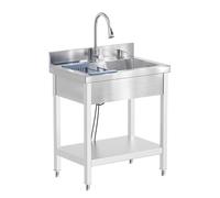 RiveraSink Évier Extérieur Inox Autoportant 70×50×80 cm, Évier de Cuisine sur Pied en Acier Inoxydable avec Robinet Extractible, pour Jardin, Terrasse, Garage, Buanderie et Restaurant