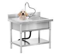 RiveraSink Grand Évier Extérieur Inox - Évier sur Pied Autoportant avec Robinet Extractible, Étagère de Rangement et Grande Cuve, Bac Lavage Inox pour Jardin, Terrasse, Garage, Buanderie et Restaurant