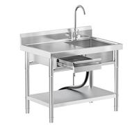 RiveraSink Plonge Inox Professionnelle 100x55x80cm avec Évier sur Pied, Évier Cuisine Inox avec Plan de Travail, Tiroir et Robinet, Table de Lavage pour Restaurant, Garage, Buanderie et Extérieur