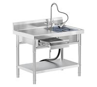RiveraSink Plonge Inox Professionnelle avec Tiroir 100x55x80cm - Évier sur Pied Inox avec Mitigeur Extractible 360°, Plan de Travail et Étagère, Plonge Restaurant pour Cuisine Pro, Garage, Buanderie