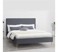 Concept Usine Lit Riverside velours gris pieds laiton 160 x 200 cm