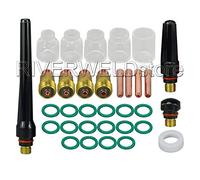 RIVERWELD Corps de Collet pour Diffuseur de Gaz Compact TIG 17GL 10N série Coupes en Verre Transparent Buse en Quartz #4-#12 pour QQ300 PTA DB SR WP 17 18 26 Torche de Soudage TIG 33pcs