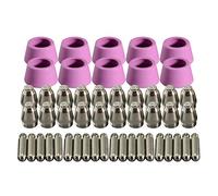 RIVERWELD Kit de consommables plasma SG-55/AG-60/WSD-60 Électrodes avec fil d'hafnium Buses 1,0mm 50A Capuchons céramiques en alumine Compatible CUT-60/LGK-60 Lot de 50 pièces