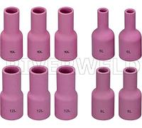 RIVERWELD TIG Lentille à Gaz Busette en Céramique d'Alumine Diamètre Jumbo Grand Longues 53N87L 12L, 53N88L 10L, 57N74L 8L, 57N75L 6L for SR WP 9 17 20 18 26 TIG Welding Torch 10pcs