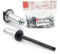 Rivet pop aluminium industriel 4,8 x 10 mm 100 pièces rivets aveugles | fixation durable usage professionnel mandrin acier DIN7337 RAL 9005 Noir de jais Lun Fix