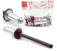 Rivet pop aluminium industriel 4,8 x 12 mm 100 pièces rivets aveugles fixation durable usage professionnel mandrin acier DIN7337 RAL 8017 Brun chocolat Lun Fix