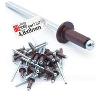 Rivet pop aluminium industriel 4,8 x 8 mm 100 pièces rivets aveugles fixation durable usage professionnel mandrin acier DIN7337 RAL 8017 Brun chocolat Lun Fix