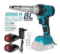 Riveteuse Électrique Sans Fil 21V - 588 Nm - 3300rpm - Force 20 000 N - Pour Rivets 2 5/3 2/4 0 mm - Compatible Batterie Makita