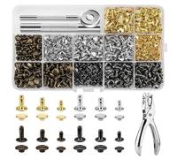 Rivets en Cuir Ensemble 3 Tailles Double Rivet avec Outil de Fixation et Punch Pince pour Artisanat en Cuir DIY (180pcs)
