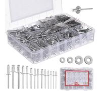 Rivets pop 890 pièces, rivets aveugles en aluminium avec rondelles inox, 14 tailles, 4 tailles de rondelles, 1/8 po 3/32 po 3/16 po 5/32 po 1/4 po pour métal, meubles, voitures, instruments