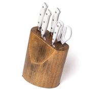 RIVIERA KITCHEN SET WHITE - Ensemble composé des éléments de base pour une cuisine bien équipée. Tout est rangé dans un bloc en caoutchouc laqué de couleur noyer.
