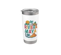 Riviera Maya Souvenir Mexique Plage Voyage Icônes Rétro Gobelet isotherme en acier inoxydable double paroi