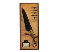 RIZGHWOY Ensemble de Stylos à Plume avec 6 Plumes Naturelles, Stylo D'écriture de Calligraphie Vintage, Kit de Stylo Plume Antique avec Boîte Cadeau D'encre pour (BLACK)