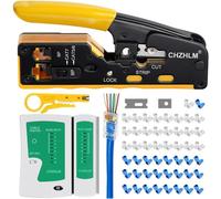 Rj45 Kit d'outils de sertissage Ethernet pour connecteur téléphonique 8P-Cat7 Cat6 Cat5 6P 6P Pince à sertir RJ45 avec testeur de câble Connecteurs Mini dénudeur jaune