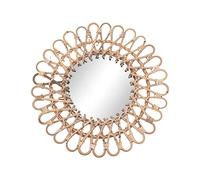 RjcdOPL, Miroir Mural Rond en Rotin Fait à la Main, Décoratif Tissé, Diamètre 40 cm, Verre Ø20 cm, Montage Facile avec Clou sans Trace, Style Bohème et Nordique pour Salon, Entrée, Chambre