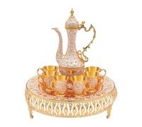 RjcdOPL Service à Thé Européen Vintage en Métal, Ensemble de 6 Tasses et Théière à Thé avec Plateau, Pour Maison, Bureau, Cadeau pour Mariage, Déménagement (Blanc)