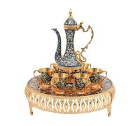 RjcdOPL Service à Thé Européen Vintage en Métal, Ensemble de 6 Tasses et Théière à Thé avec Plateau, Pour Maison, Bureau, Cadeau pour Mariage, Déménagement (Bleu)