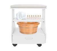 RjcdOPL Tabouret pour Bain de Pieds à roulettes, Chariot de Repose-Pieds Multifonctionnel, avec Étagère Coulissant et Tiroir, Élargie, pour Salons de Beauté, Spa, Pédicure (Blanc)