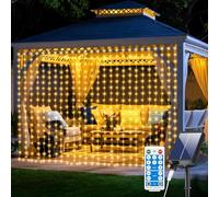 RJEDL Rideau lumineux 3x3 m, 300 LED, 8 modes, guirlande lumineuse solaire, pour l'extérieur, alimentation USB, étanche IP65, avec télécommande, minuterie et fonctions de mémoire, blanc chaud