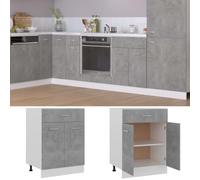 RJPLMFV Armoire De Plancher avec Tiroir Et 2 Portes Gris Beton | Bois d'ingenierie, 2 etageres, rangement cuisine, facile a nettoyer, sans plan de travail