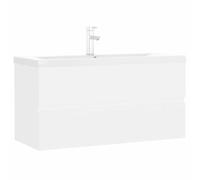 RJPLMFV Armoire d'evier avec lavabo integre Blanc Bois d'ingenierie | Ceramique, tiroir de rangement, trop-plein, robinet eau chaude froide inclus, design contemporain