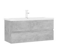 RJPLMFV Armoire d'evier Lavabo Integre Gris Beton Bois Ingenierie | Ceramique, Tiroir Rangement, Robinet Eau Chaude Froide Inclus, Design Contemporain