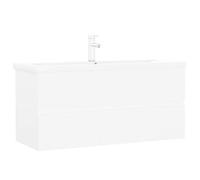 RJPLMFV Armoire Evier avec Lavabo Integre Blanc Bois Ingenierie | Ceramique, Robinet Inclus, Tiroir Rangement, Trop-plein, Facile Nettoyer