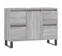 RJPLMFV Armoire Salle De Bain Bois D'Ingenierie 80x33x60 cm Gris | 1 Compartiment Avec Porte, 4 Tiroirs, Pieds En Fer, Installation Flexible De La Porte, Fixation Murale Incluse