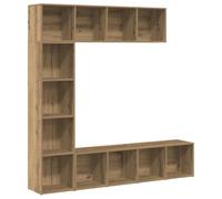 RJPLMFV Bibliothèques 3 Pcs Chene Artisanal Bois Ingenierie | 4 Compartiments, Rangement Spacieux, Installation Murale ou au Sol, Surface Facile a Nettoyer