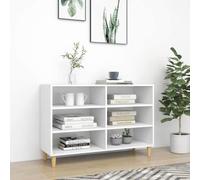 RJPLMFV Buffet Blanc 103,5x35x70 cm Bois d'Ingénierie | 6 Étagères, 4 Pieds en Bois, Style Scandinave, Rangement pour Livres et DVD