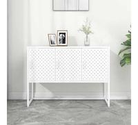 RJPLMFV Buffet Blanc 105 cm Acier 3 Portes | Pieds réglables, Dessus stable, Rangement spacieux, Idéal salon ou entrée
