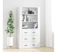 RJPLMFV Buffet Haut Blanc Bois d'ingénierie | Meuble mural, Grand espace de rangement, Fixation murale fournie, Résistant à l'humidité