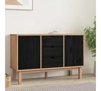 RJPLMFV Buffet OTTA Noir 113,5 x 43 x 73 cm Bois de pin Massif | 3 tiroirs, 2 compartiments, finition cirée, design scandinave pour salon ou salle à manger