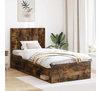 RJPLMFV Cadre de Lit avec Rangement, Tête de Lit, Chêne Fumé | Base à Lattes Incluse, Bois d'Ingénierie Durable, Design Moderne, Sans Sommier Nécessaire