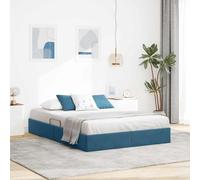 RJPLMFV Cadre de lit Ottoman Bleu Foncé 140 x 200 cm Velours | Rangement Hydraulique, Métal Thermo-laqué, Poignées Carrées, Nettoyage Facile