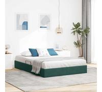 RJPLMFV Cadre de lit Ottoman Vert foncé 140 x 200 cm Velours | Rangement hydraulique, Métal thermolaqué, Poignées carrées, Entretien chiffon sec