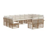 RJPLMFV Canape D Angle Exterieur 12 Pieces Blanc Naturel Et Creme | Cadre Acier Robuste, Coussins Polyester Avec Fermeture, Entretien Facile, Usage Polyvalent Jardin Terrasse