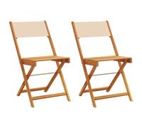RJPLMFV Chaises Bistro Lot De 2 Beige Bois Acacia Massif | Pliante, Sans Accoudoir, Dossier Confortable, Pour Jardin Patio Balcon, 110 Kg Max
