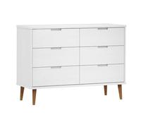 RJPLMFV Commode Armoire 6 Tiroirs en Pin Massif Blanc 113x40x80 cm | Bois massif, finition vernis UV, style scandinave, dessus robuste, fixation murale incluse, montage facile