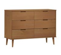 RJPLMFV Commode E en Pin Massif Brun 6 Tiroirs 113x40x80 cm | Meuble scandinave, rangement spacieux, plateau décoratif, finition vernis UV, fixation murale incluse