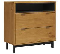 RJPLMFV Commode FLAM en Bois de pin Massif, 2 tiroirs, 80 x 40 x 80 cm | Pin massif durable, compartiment ouvert, dessus décoratif, fixation murale incluse, style rustique