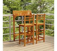 RJPLMFV Ensemble Bar Balcon 3 Pcs Bois Acacia Massif | Table Bistrot Avec Repose-pieds, Support Metallique Pour Balcon, Capacite 110 kg Par Siege