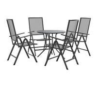 RJPLMFV Ensemble Chaises Jardin 5 Pcs Anthracite Pliables | Acier enduit de poudre, dossier réglable 6 positions, dessus de table en maille, capacité 110 kg par siège