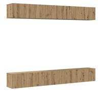 RJPLMFV Ensemble Meuble TV 6 Pcs Chêne Artisanal Bois D'ingénierie | Mural Moderne, Étagères Et Portes, Rangement Média, Design Minimaliste, Nettoyage Facile