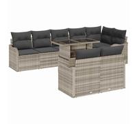 RJPLMFV Ensemble Salon 9 Pcs Gris Clair Poly Rotin avec Coussin | Table verre trempé, Siège angle extérieur, Pieds réglables, Acier revêtu poudre