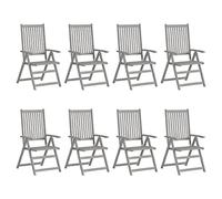 RJPLMFV Lot De 2 Chaises Inclinables Jardin Acacia Gris avec Coussins | 5 Positions Dossier Réglable, Bois Massif Durable, Capacité 110 kg, Fixation Par Sangles Et Cordes